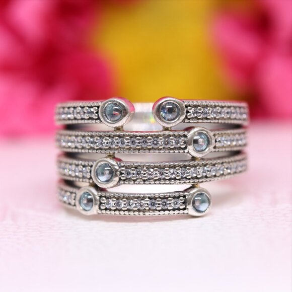 Pandora SHIMMERING OCEAN, FROSTY MINT & CLEAR CZ Sizes 6-7 191002CZF - Picture 2 of 6
